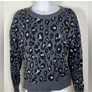 Lucky Brand grey and black cheetah print pullover sweater women’s size Large